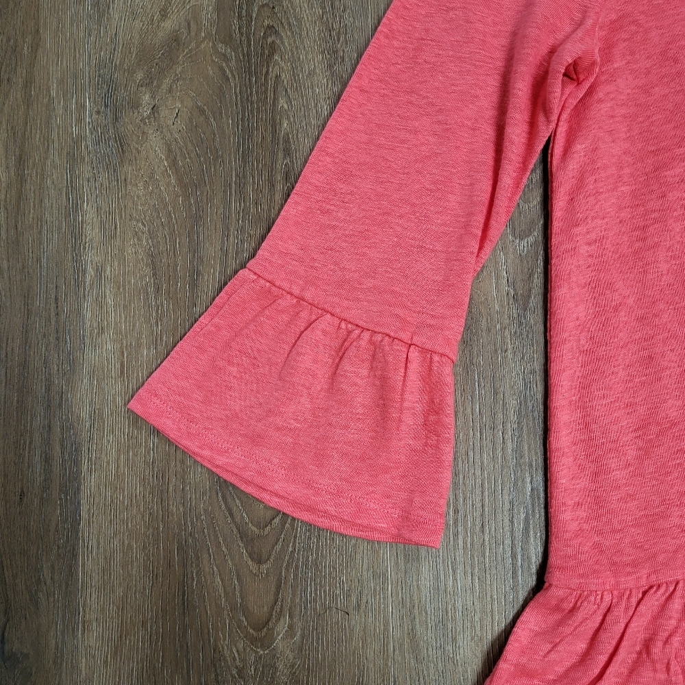 Boden linen 3/4 sleeve ruffle bottom bell sleeve top blouse size small boat neck - Picture 4 of 11
